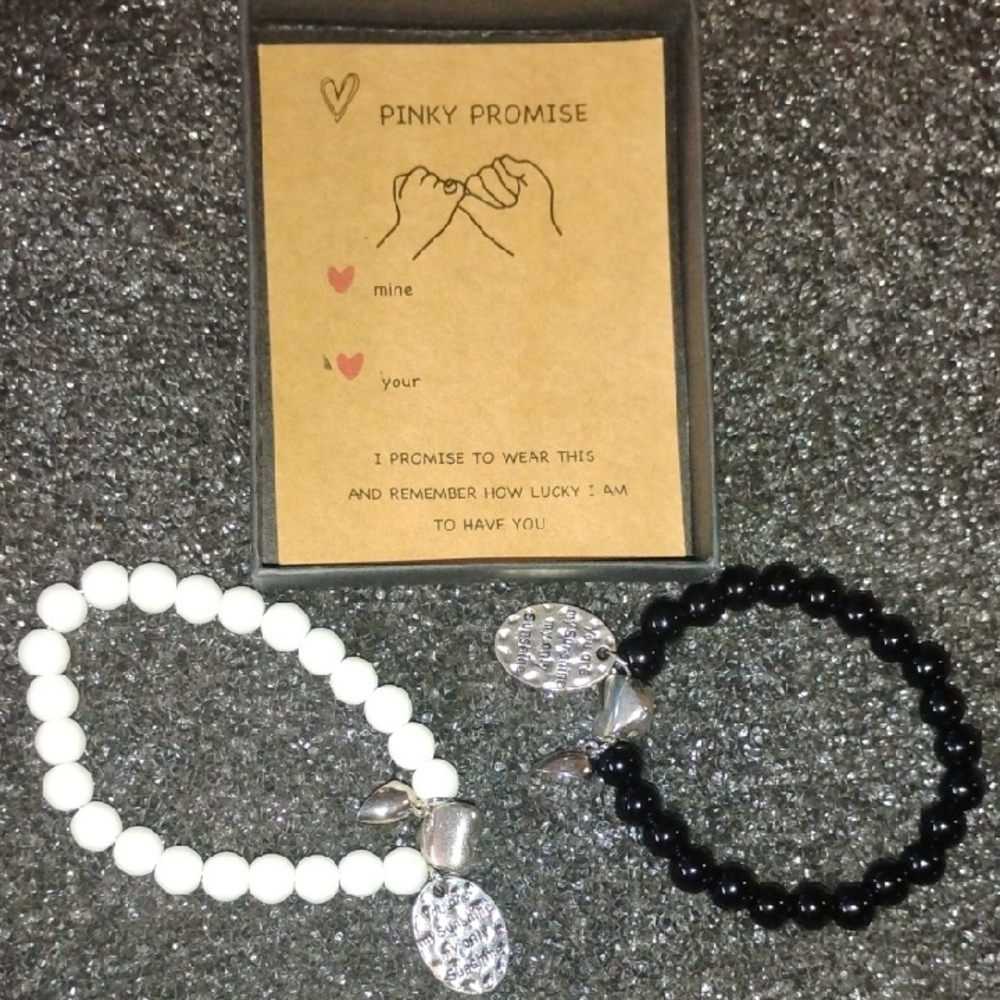 Pinky Promise Black and White Beaded Bracelets